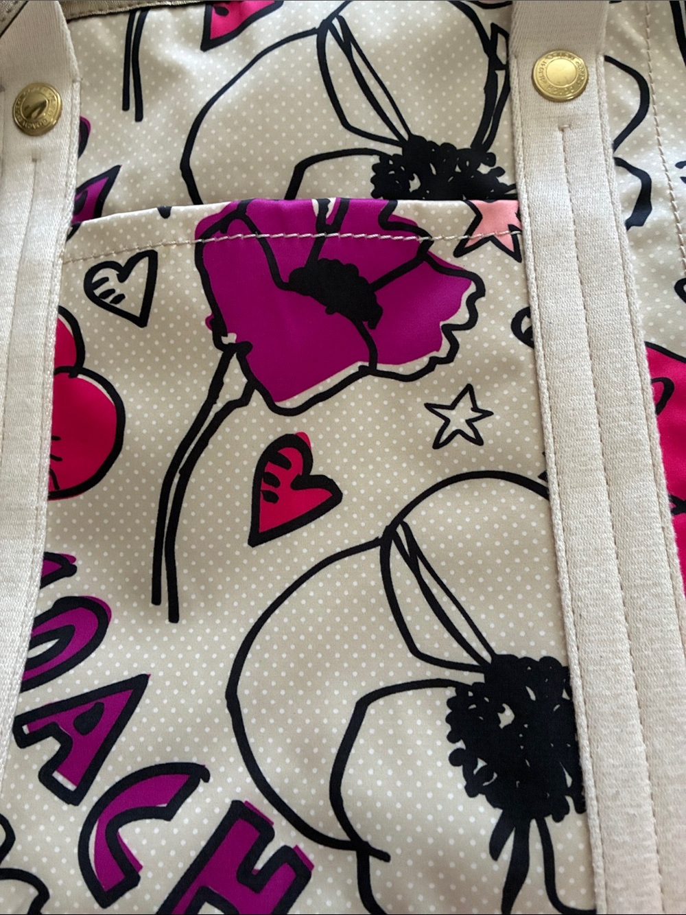 Coach Floral Graphic Tote in Off White, Pink & Magenta - Picture 5 of 9